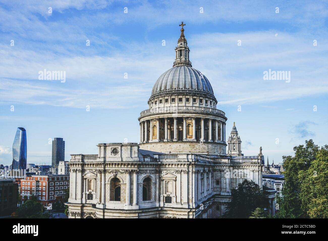 Top of Saint Paul Cathedral viewed from One New Change mall in City of London, England Stock Photo