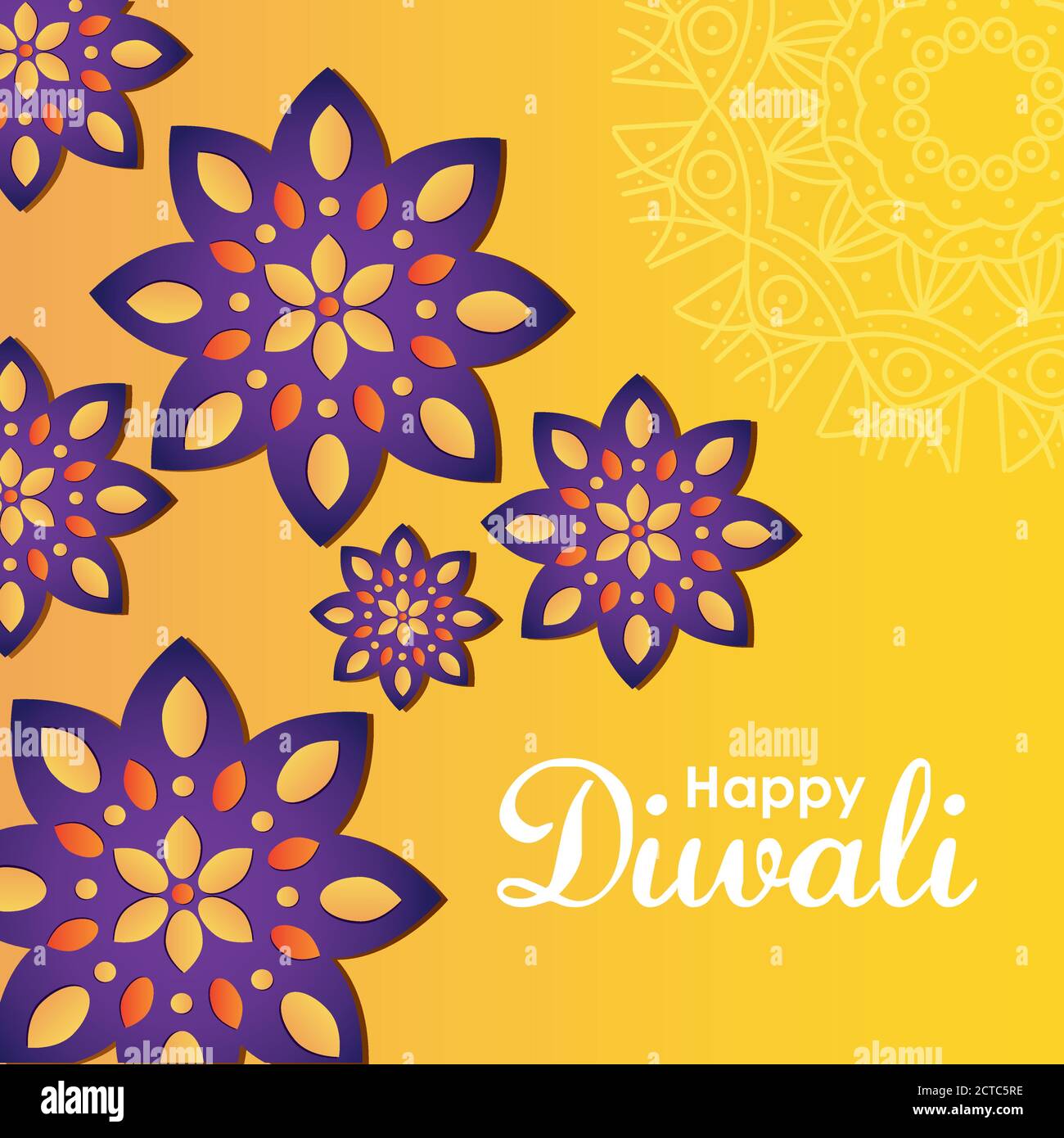 diwali festival design with colorful rangolis over yellow background,  vector illustration Stock Vector Image & Art - Alamy