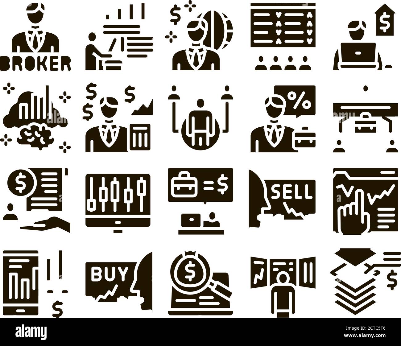 Broker Advice Business Glyph Set Vector Stock Vector