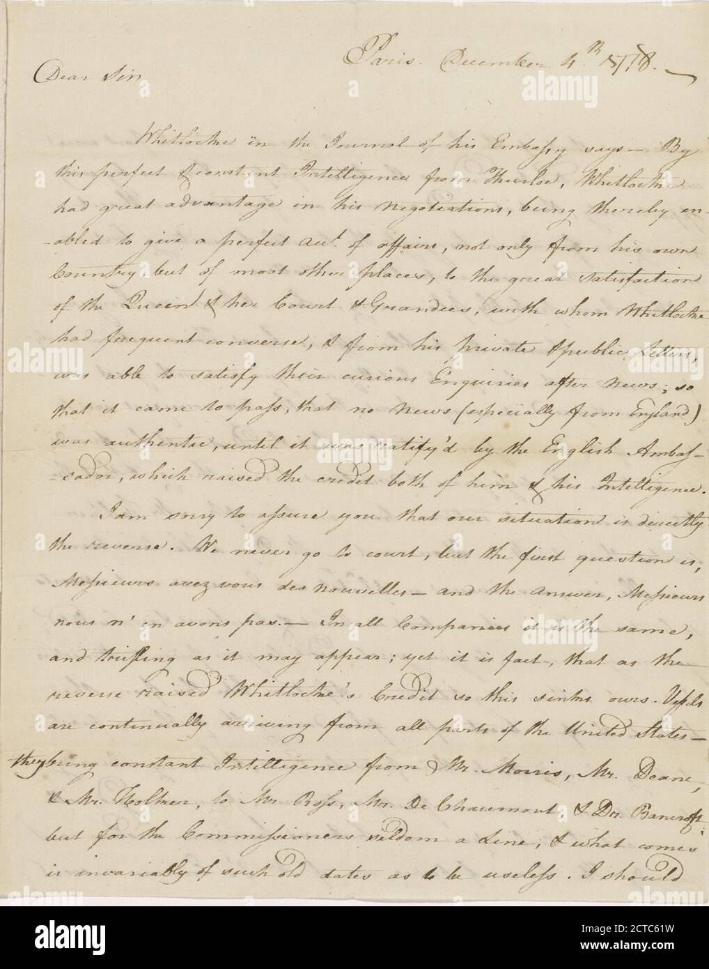 Letter from Arthur Lee to James Lovell, text, Correspondence, 1778 Stock Photo