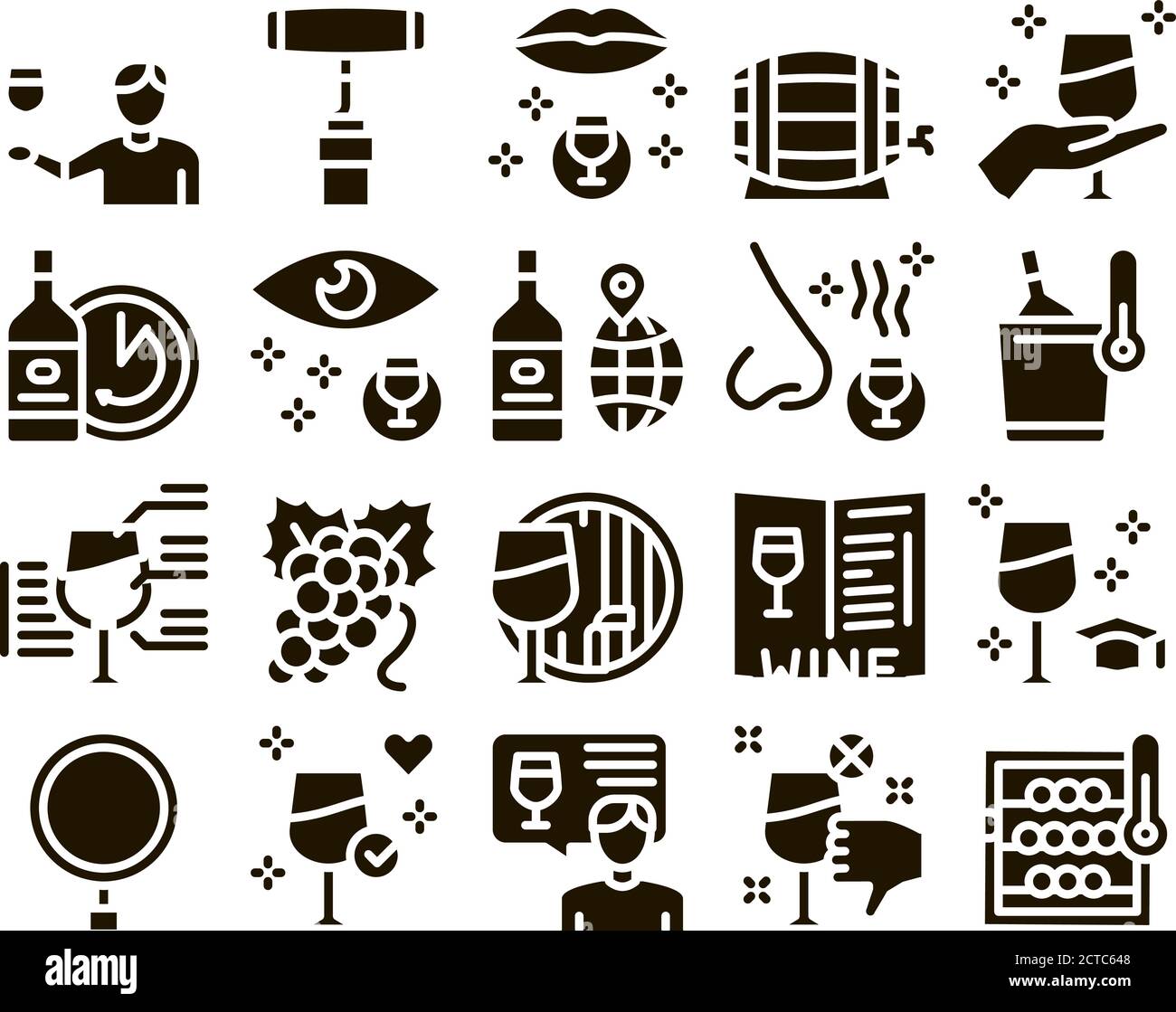 Sommelier Wine Tasting Glyph Set Vector Stock Vector