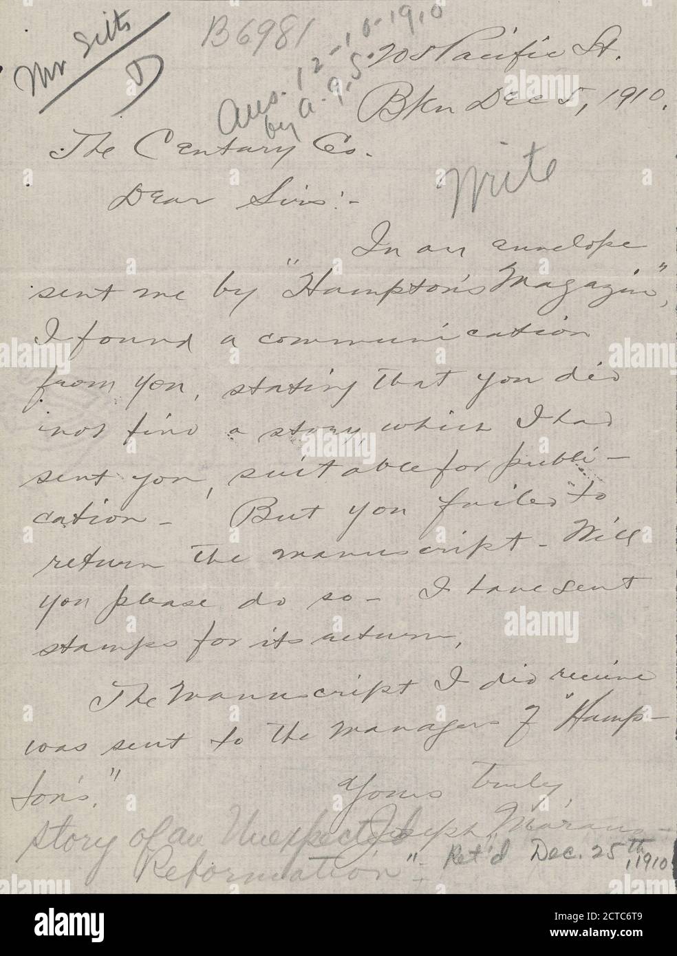 Marand, Pierre, text, Correspondence, 1894 Stock Photo