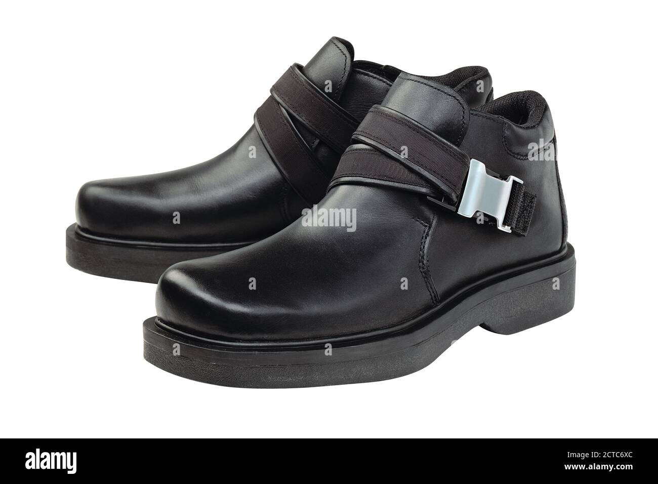 Black leather men's shoes on a white background Stock Photo - Alamy
