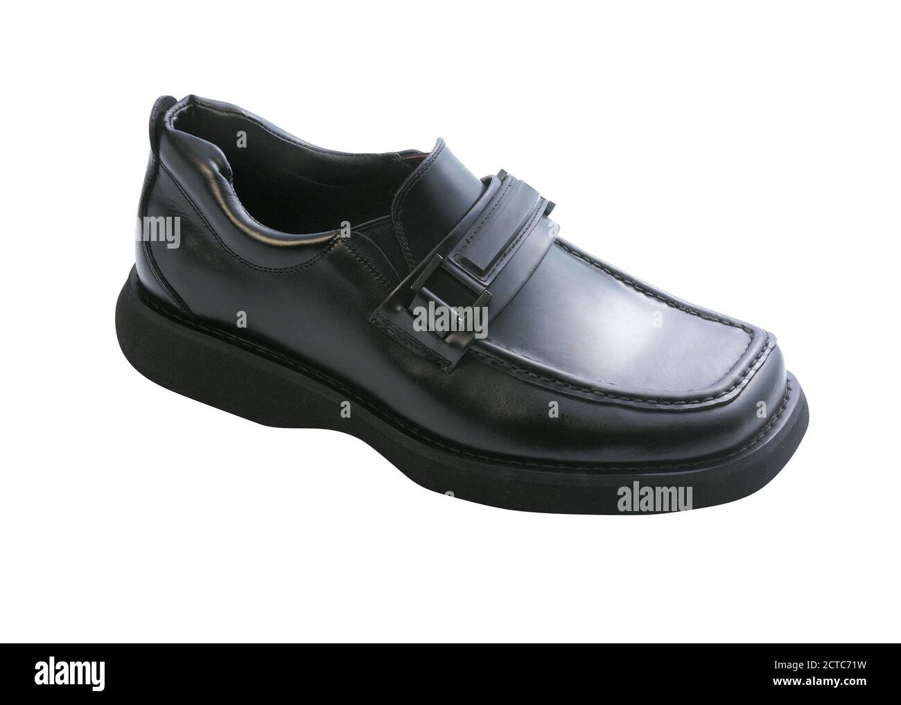 Black leather men's shoes on a white background Stock Photo - Alamy