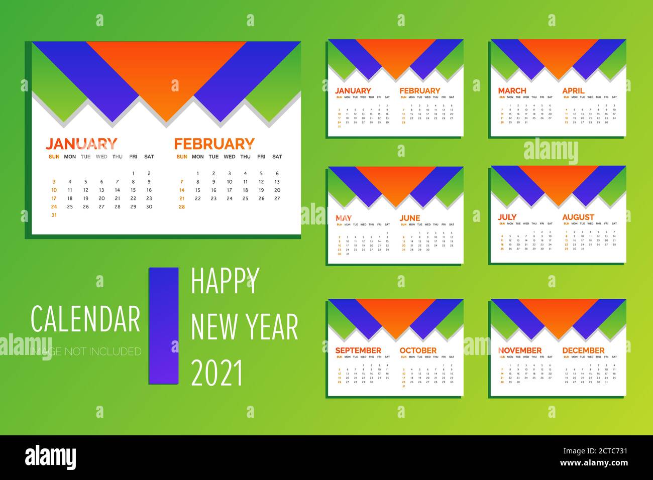 colorful gradient Desk calendar design for 2021 Stock Vector