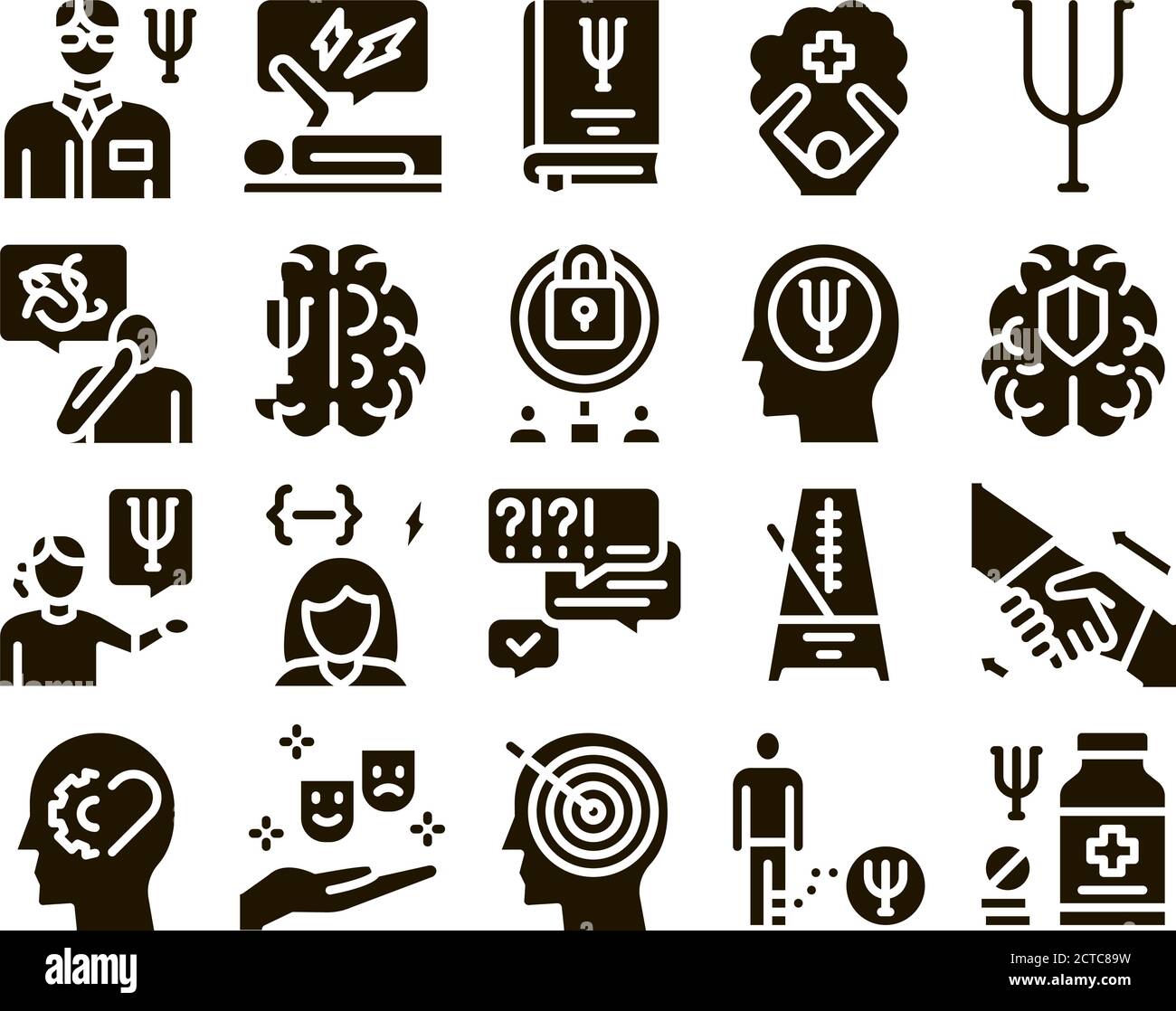 Psychotherapy Help Glyph Set Vector Stock Vector