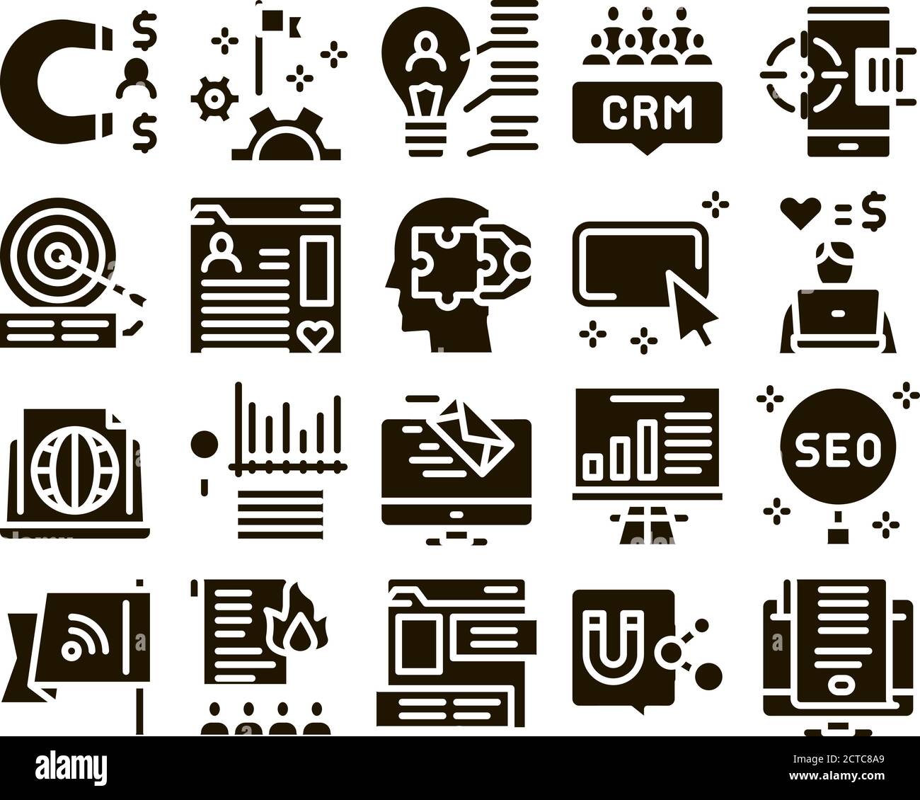 Inbound Marketing Glyph Set Vector Stock Vector