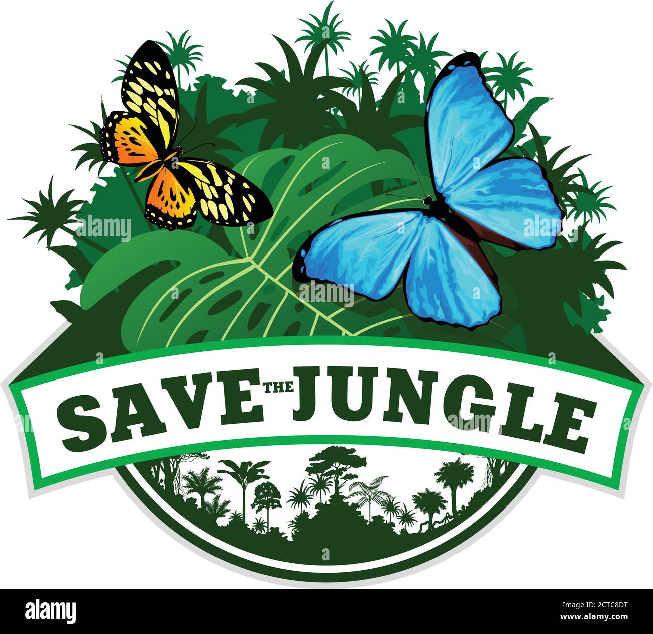 Vector Jungle Emblem with butterflies Stock Vector