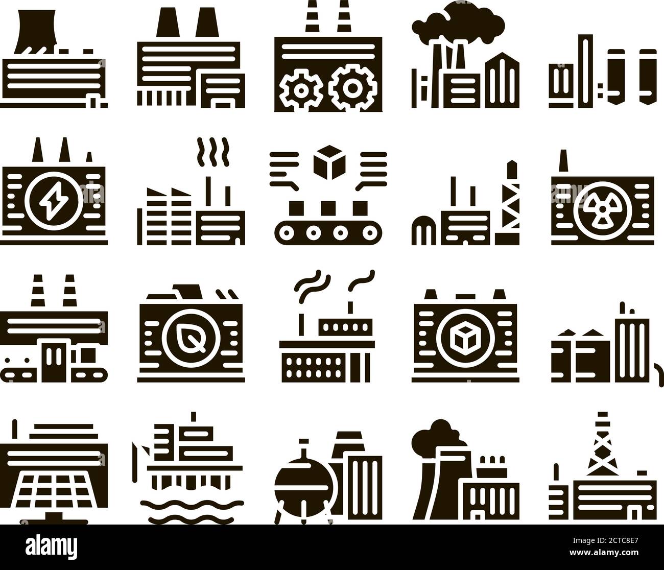 Factory Industrial Glyph Set Vector Stock Vector Image & Art - Alamy