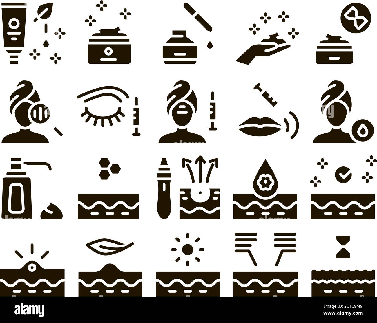 Skin Care Cosmetic Glyph Set Vector Stock Vector
