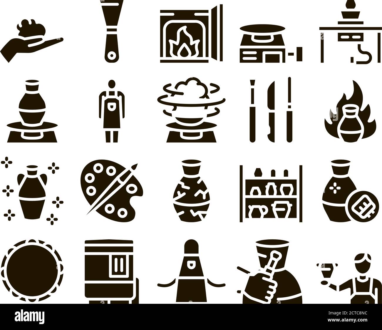 Pottery And Ceramics Glyph Set Vector Stock Vector