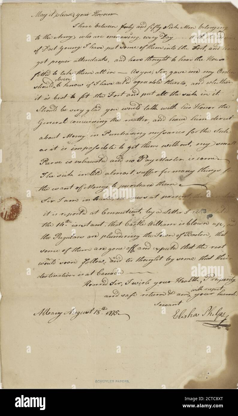Phelps, Elisha, text, Correspondence, 1775 - 1779 Stock Photo
