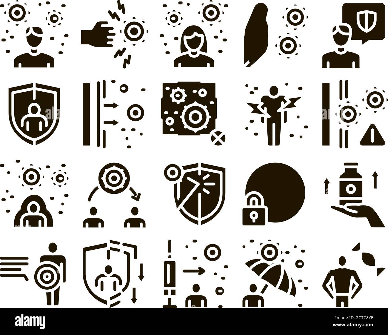 Immunity Human Biological Defense Icons Set Vector Stock Vector