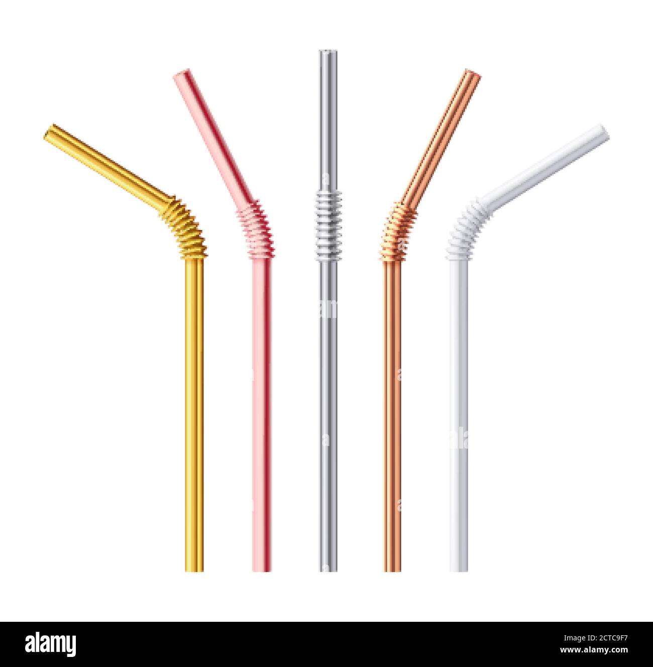 Reusable Steel Drinking Straw and Brush Set Vector Stock Vector