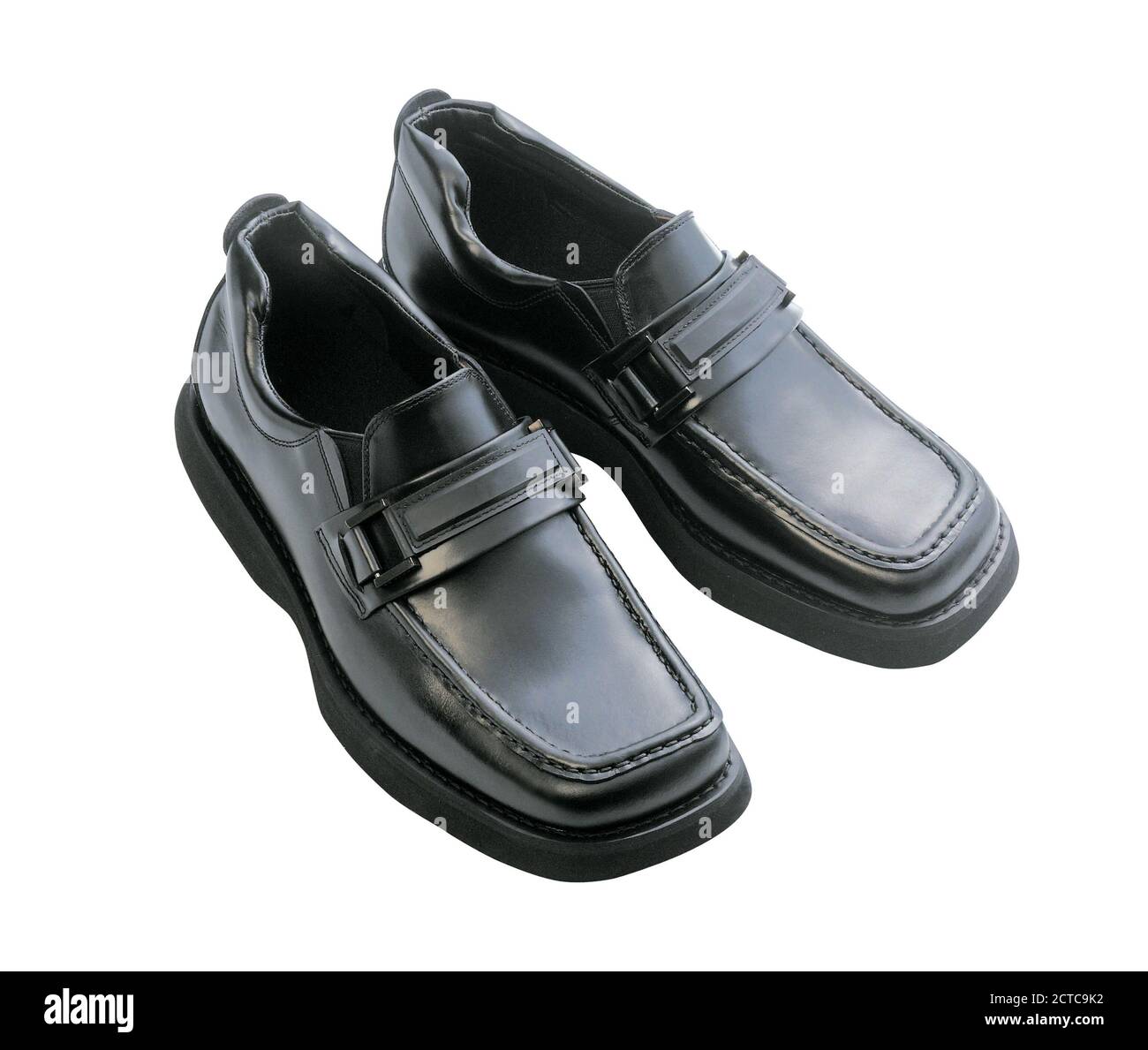 Black leather men's shoes on a white background Stock Photo - Alamy