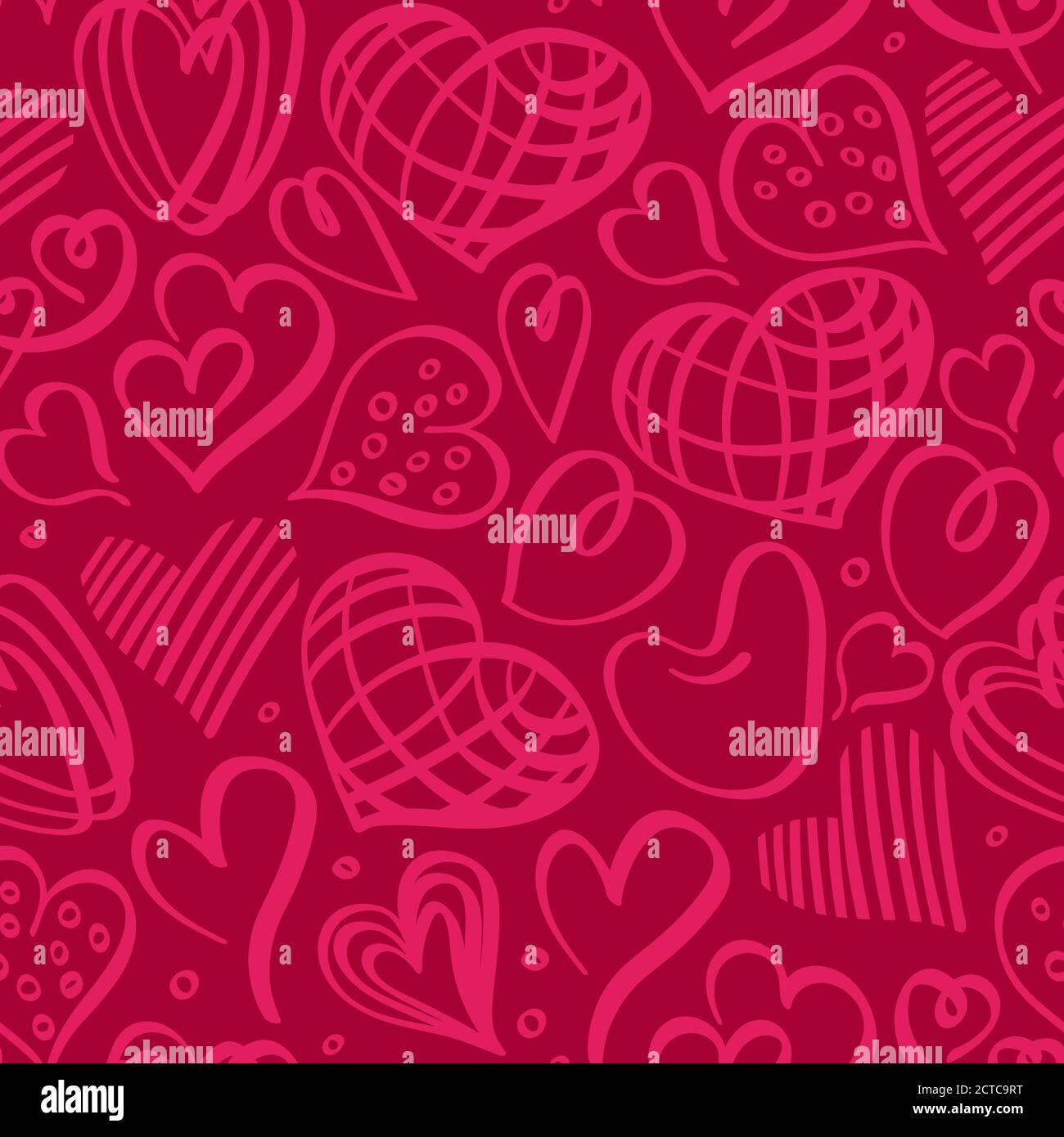 Seamless pattern with doodle heart shapes on pink background. Vector ...