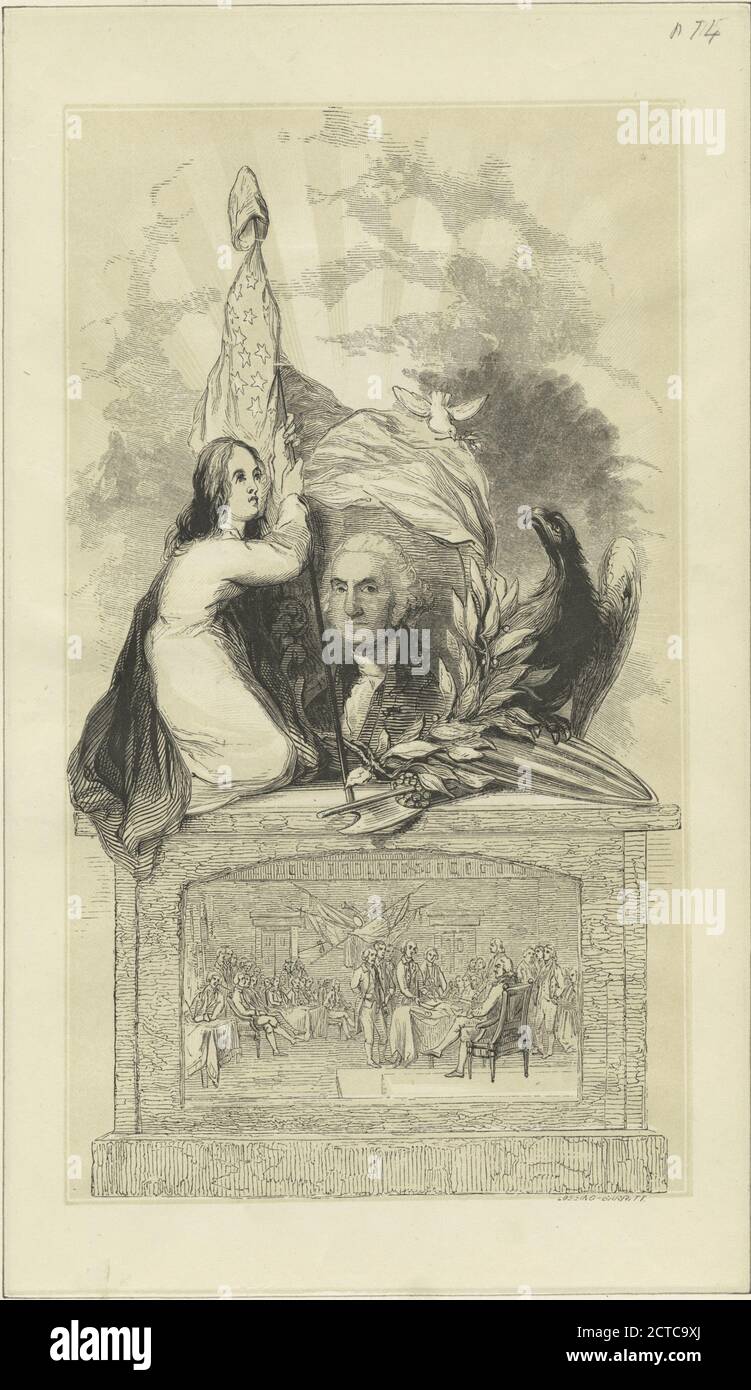 Allegorical subject with the Signing of the Declaration of Independence., still image, Prints, 1777 - 1890 Stock Photo