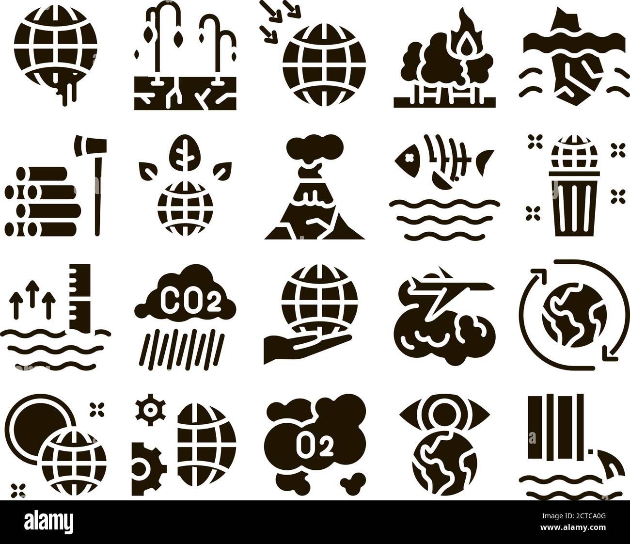 Climate Change Ecology Glyph Set Vector Stock Vector