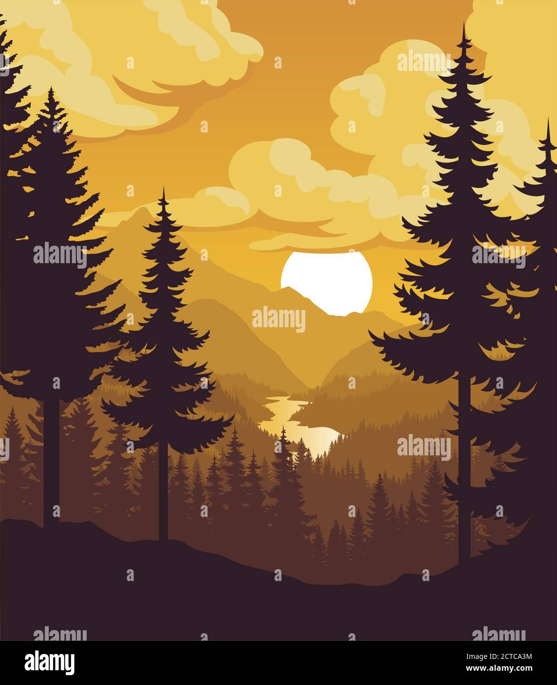 vector evening mountains forest background Stock Vector Image & Art - Alamy