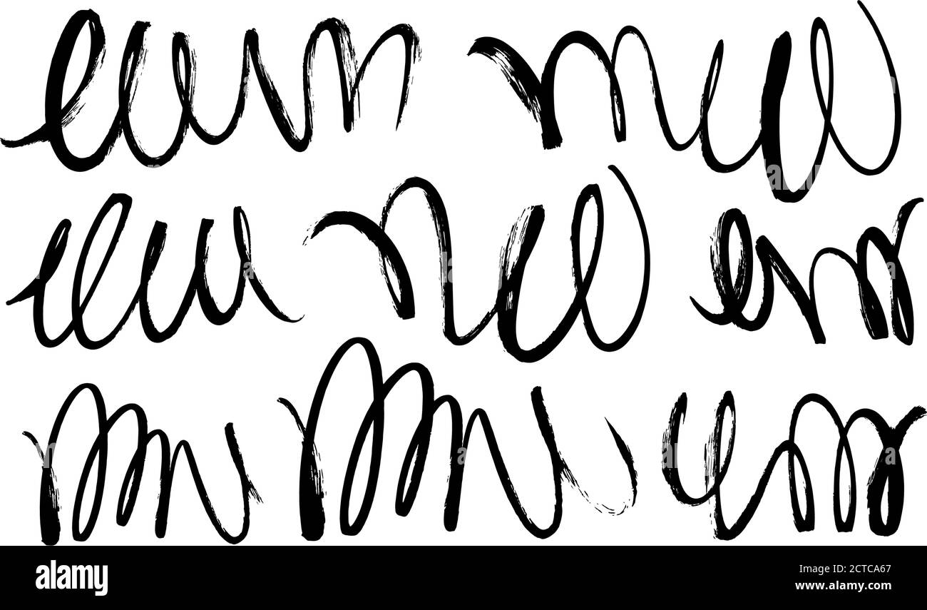 Curved and zig zag black paint brushstrokes. Stock Vector