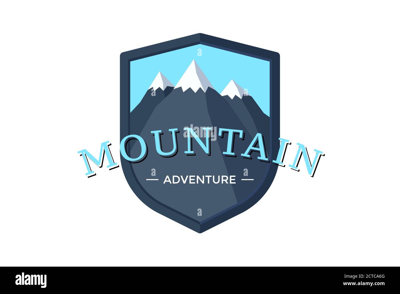 Mountain Adventure shield logo badge for extreme tourism and sport hiking. Outdoor nature rock camping label vector illustration Stock Vector