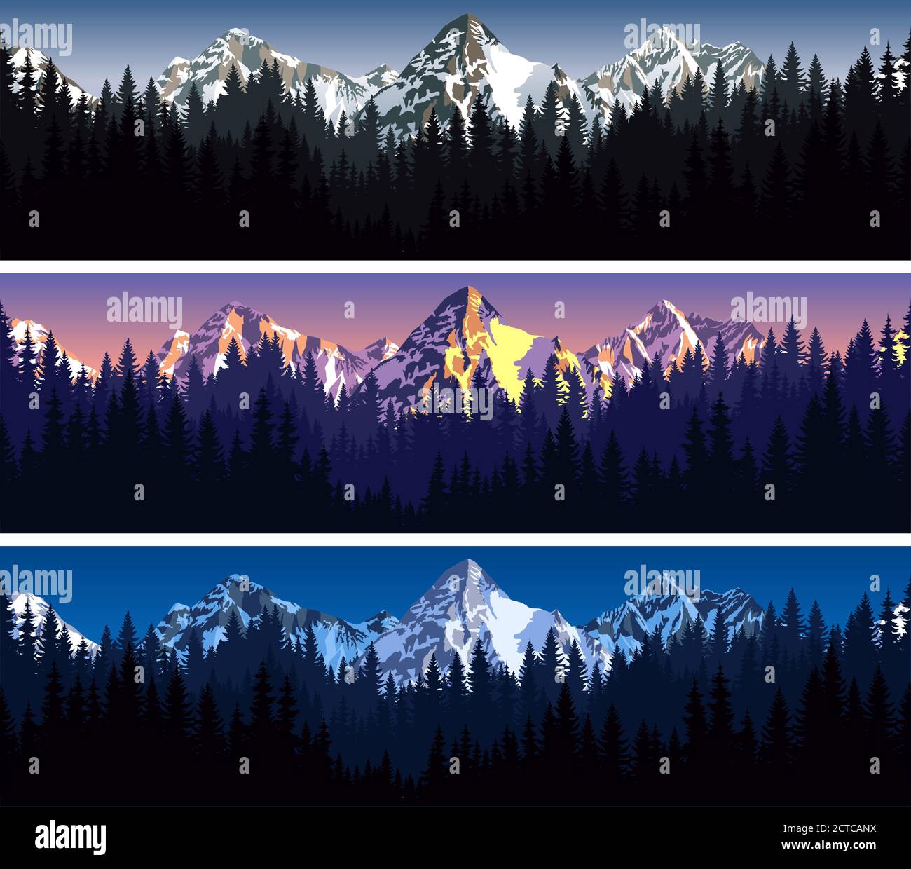 set of vector mountains forest background texture seamless pattern ...