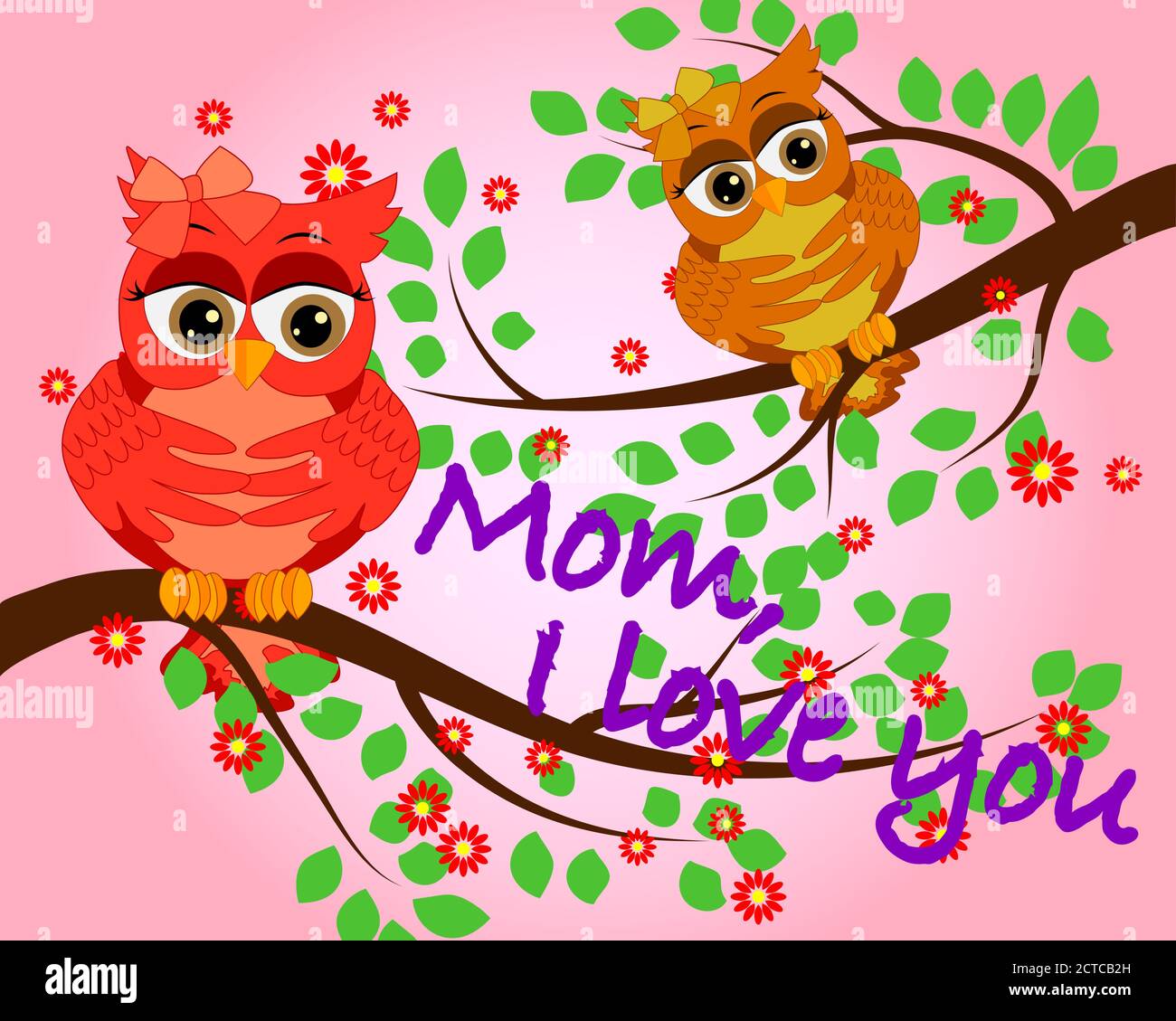 Mother's day owl. Cute illustration of happy mother and kid owl Stock ...