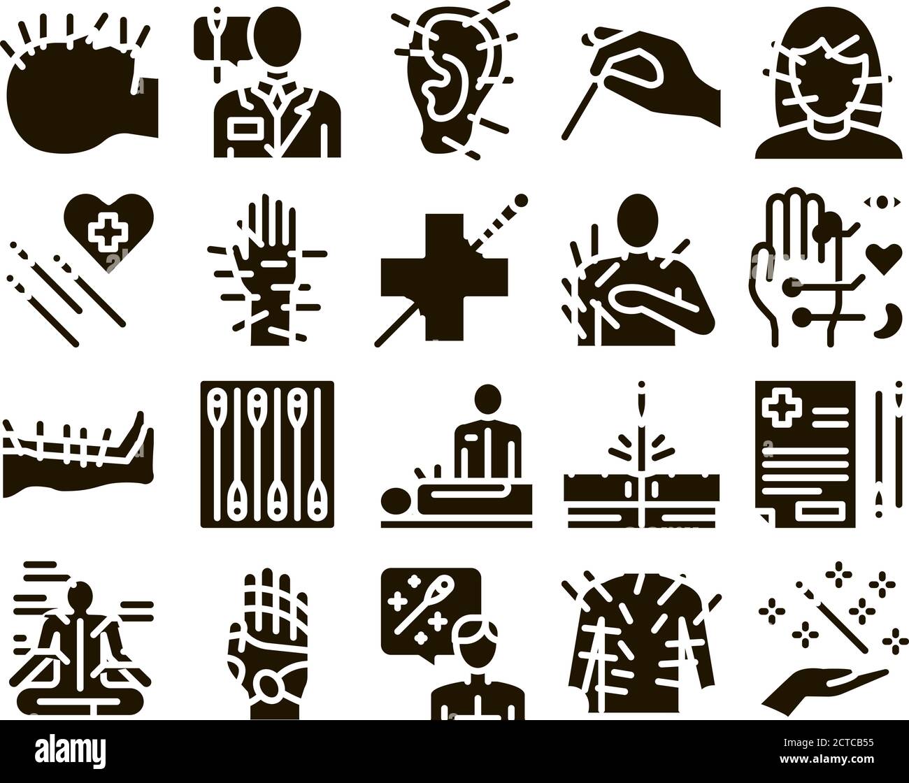 Acupuncture Therapy Glyph Set Vector Stock Vector