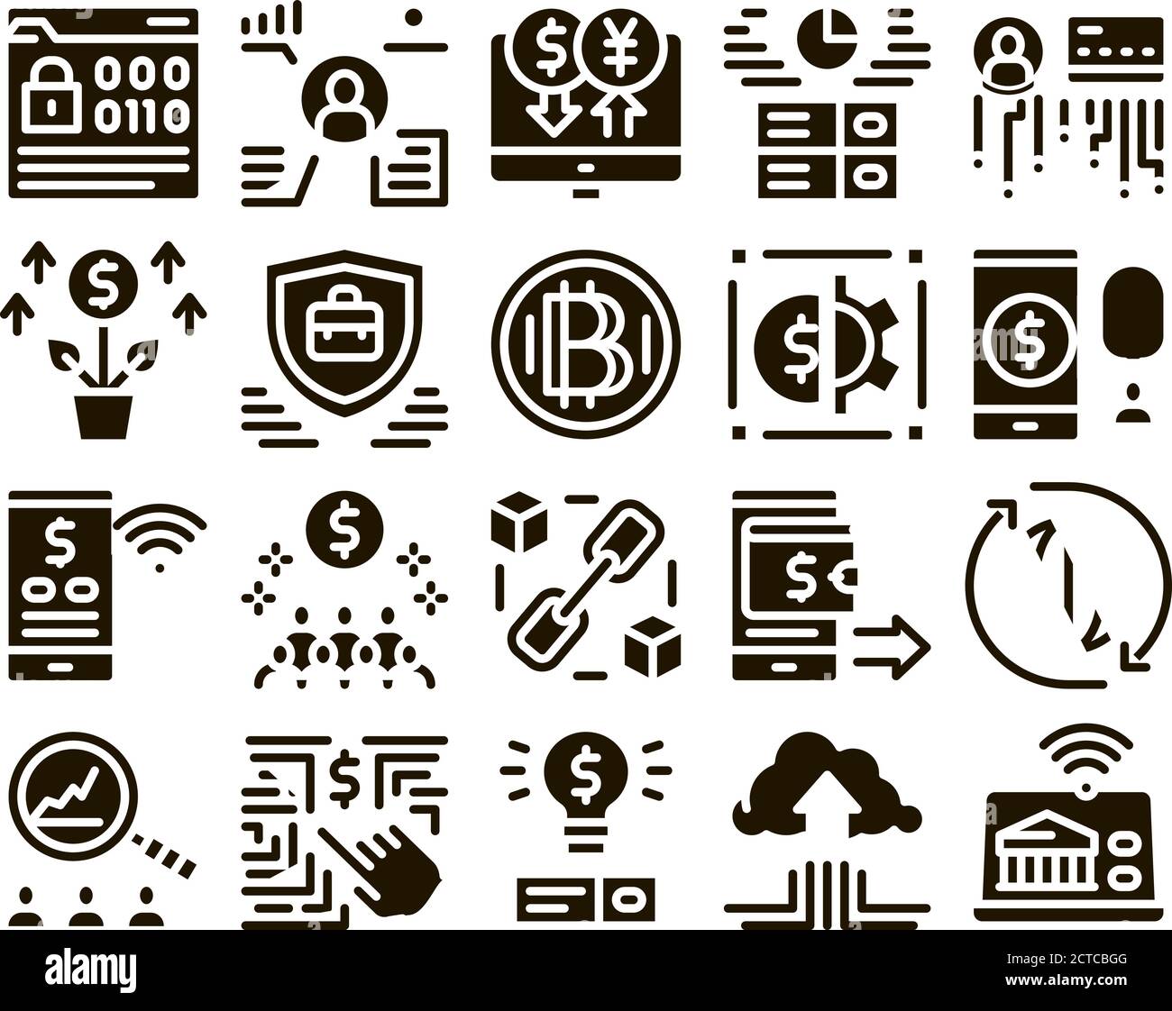 Fintech Innovation Glyph Set Vector Stock Vector