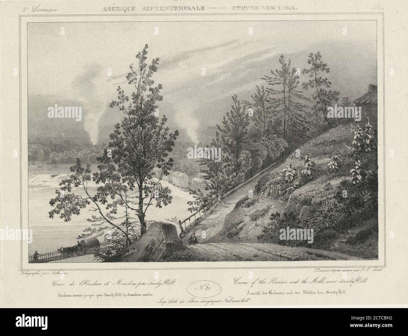 Course of the Hudson and the mills, near Sandy Hill., still image, Prints, 1777 - 1890, Milbert, Jacques Gérard (1766-1840), Sabatier, Léon Jean-Baptiste (d. 1887 Stock Photo