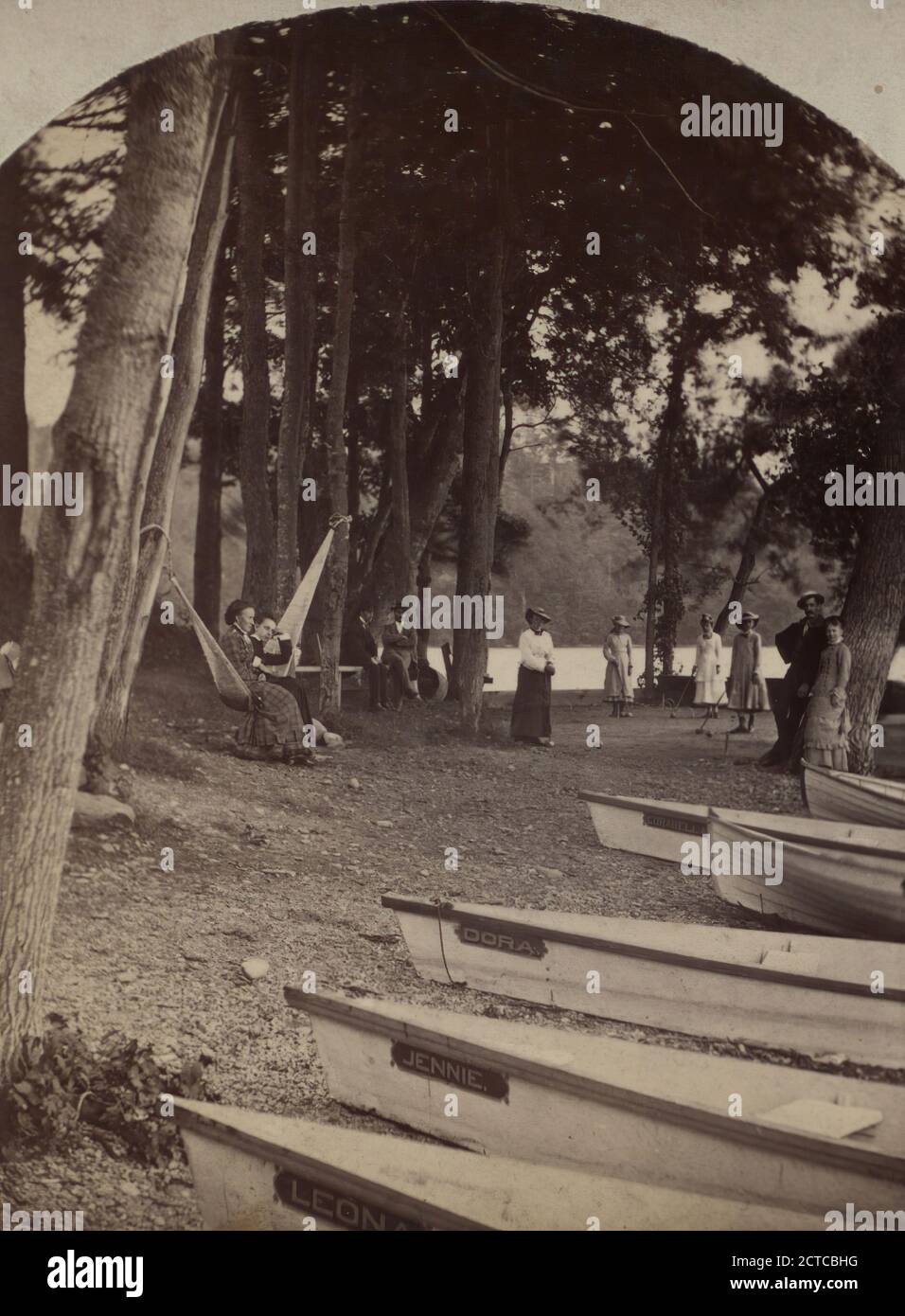 The Crouquet Grounds., Boats, Hammocks, Croquet, New York (State Stock Photo