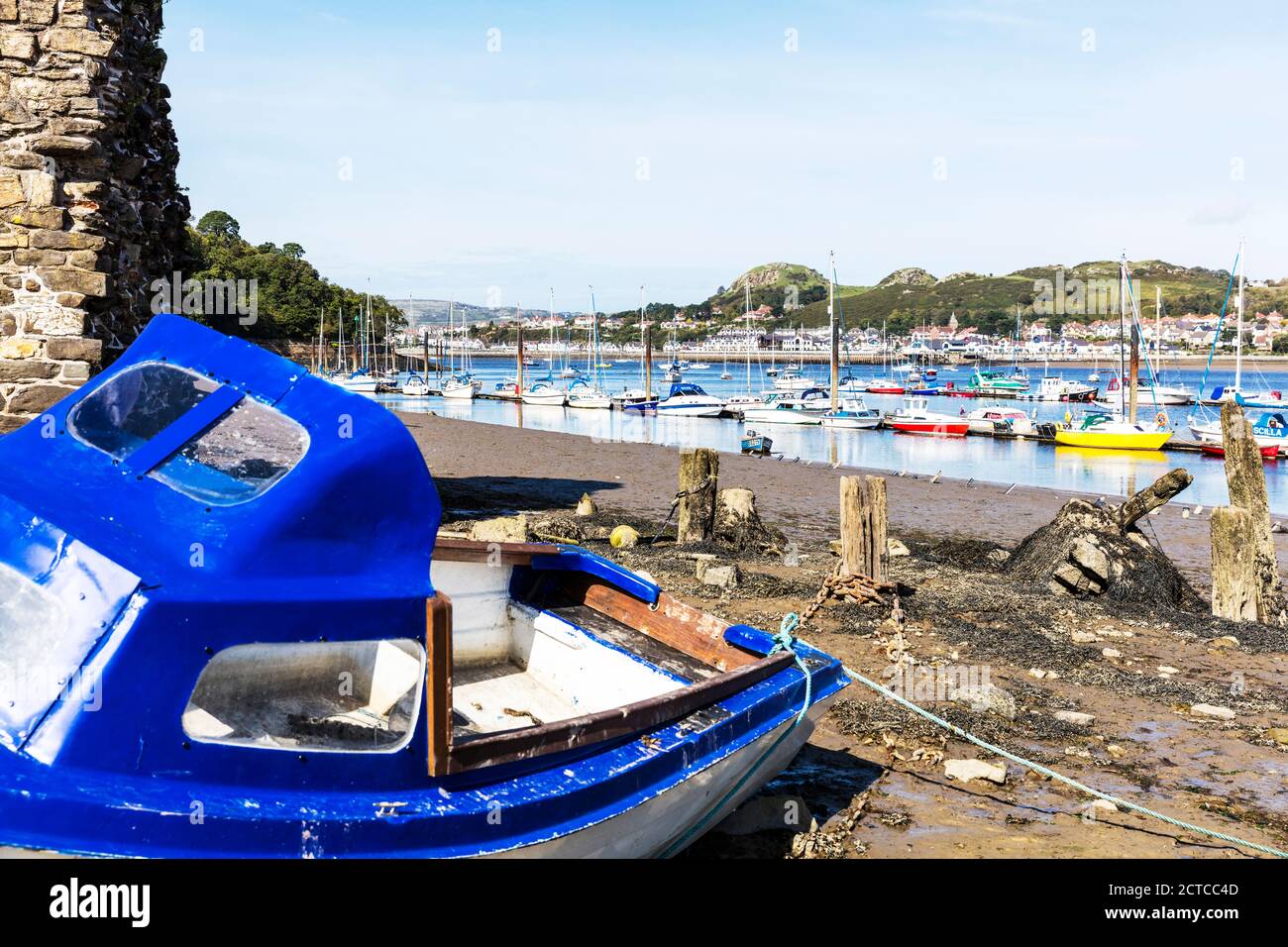 Conwy Harbour, Conwy Marina, Conwy, Conwy town, Conwy Wales, Wales, North Wales, UK, harbour, marina, harbor, Wales coast, boats, boat, coastline, Stock Photo