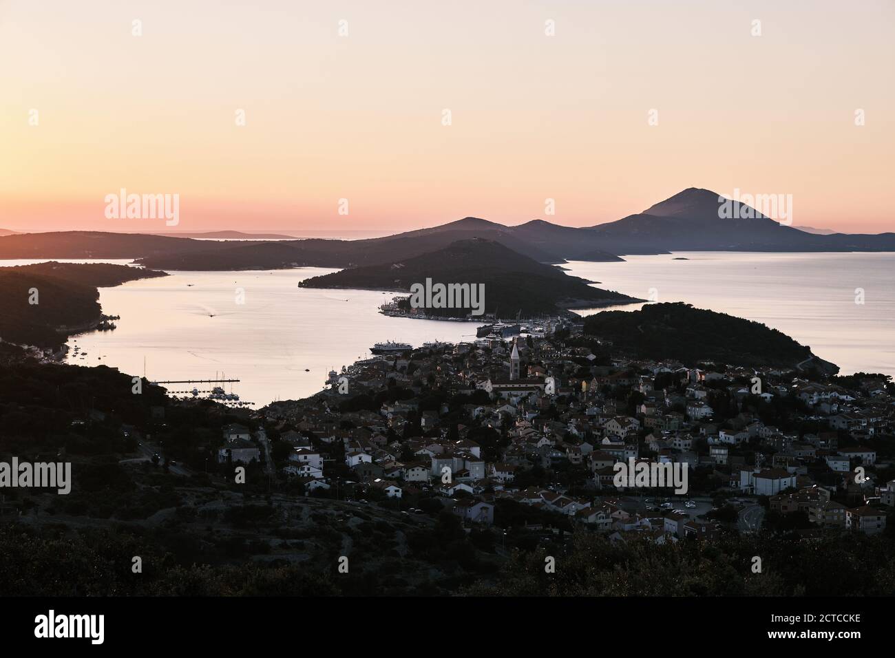 View over Mali Lošinj during sunset, Croatia. Stock Photo