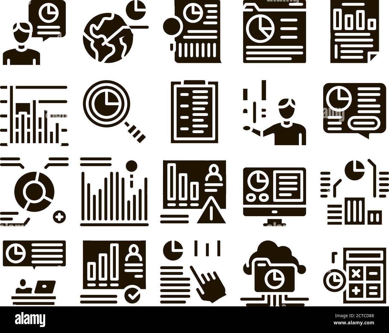 Statistician Assistant Glyph Set Vector Stock Vector