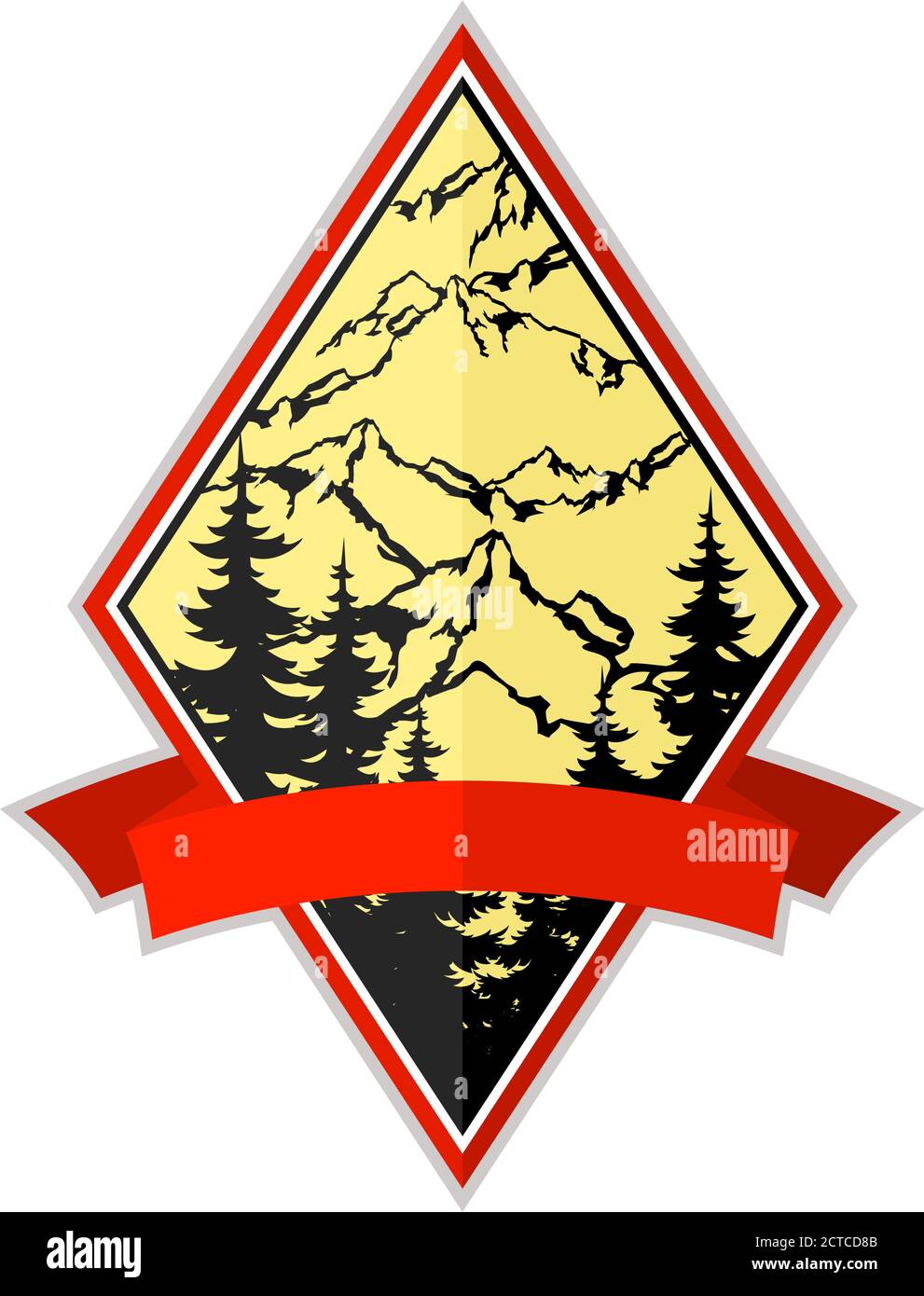 Vector mountains emblems on shield Stock Vector
