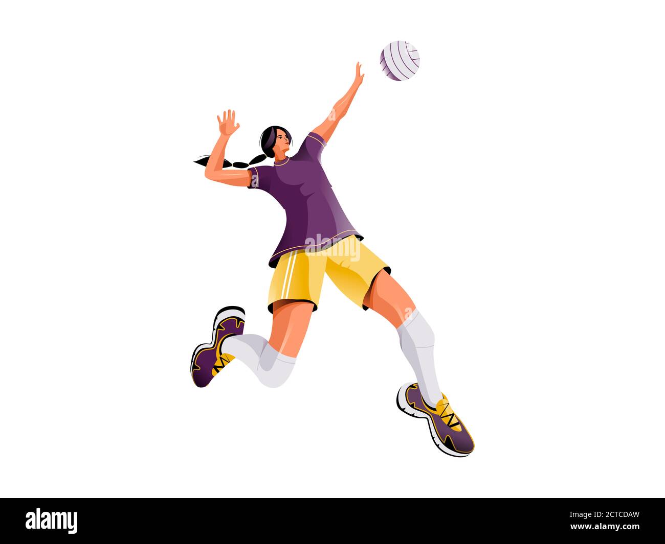 Beautiful female volleyball player serve the ball. Isolated on a white