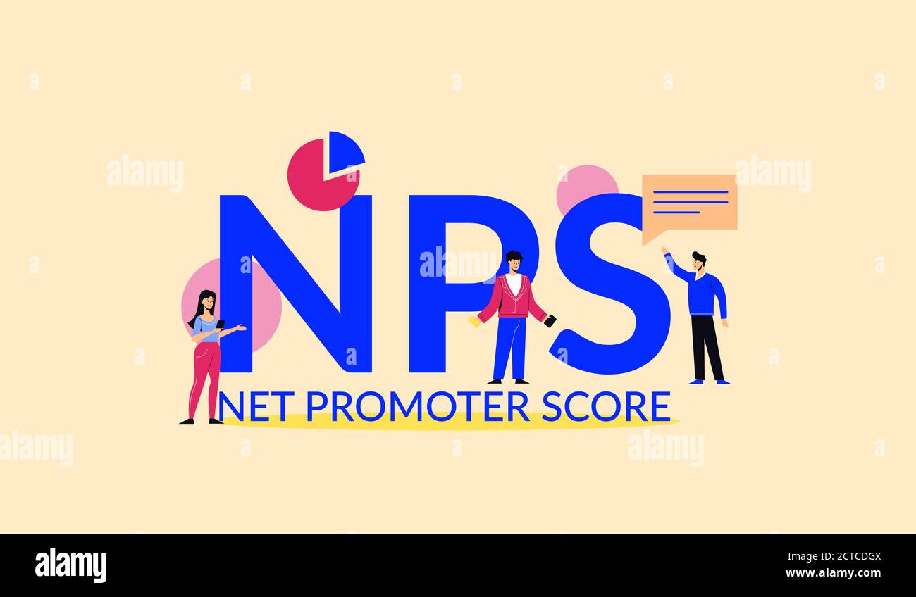 NPS net promoter score illustration. Marketing corporate system with