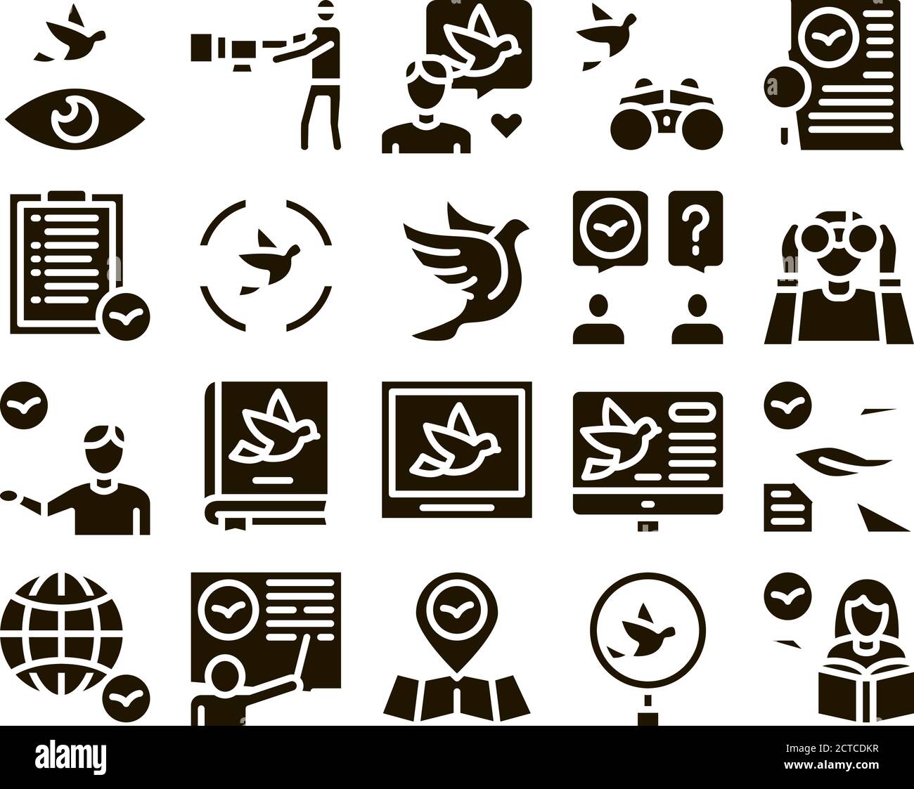 Bird Watching Tourism Glyph Set Vector Stock Vector