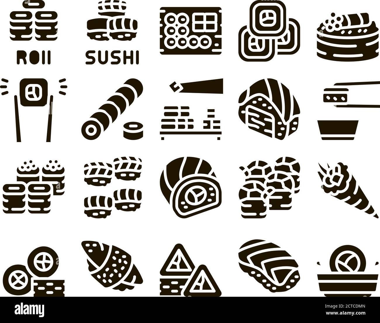 Sushi Roll Asian Dish Glyph Set Vector Stock Vector