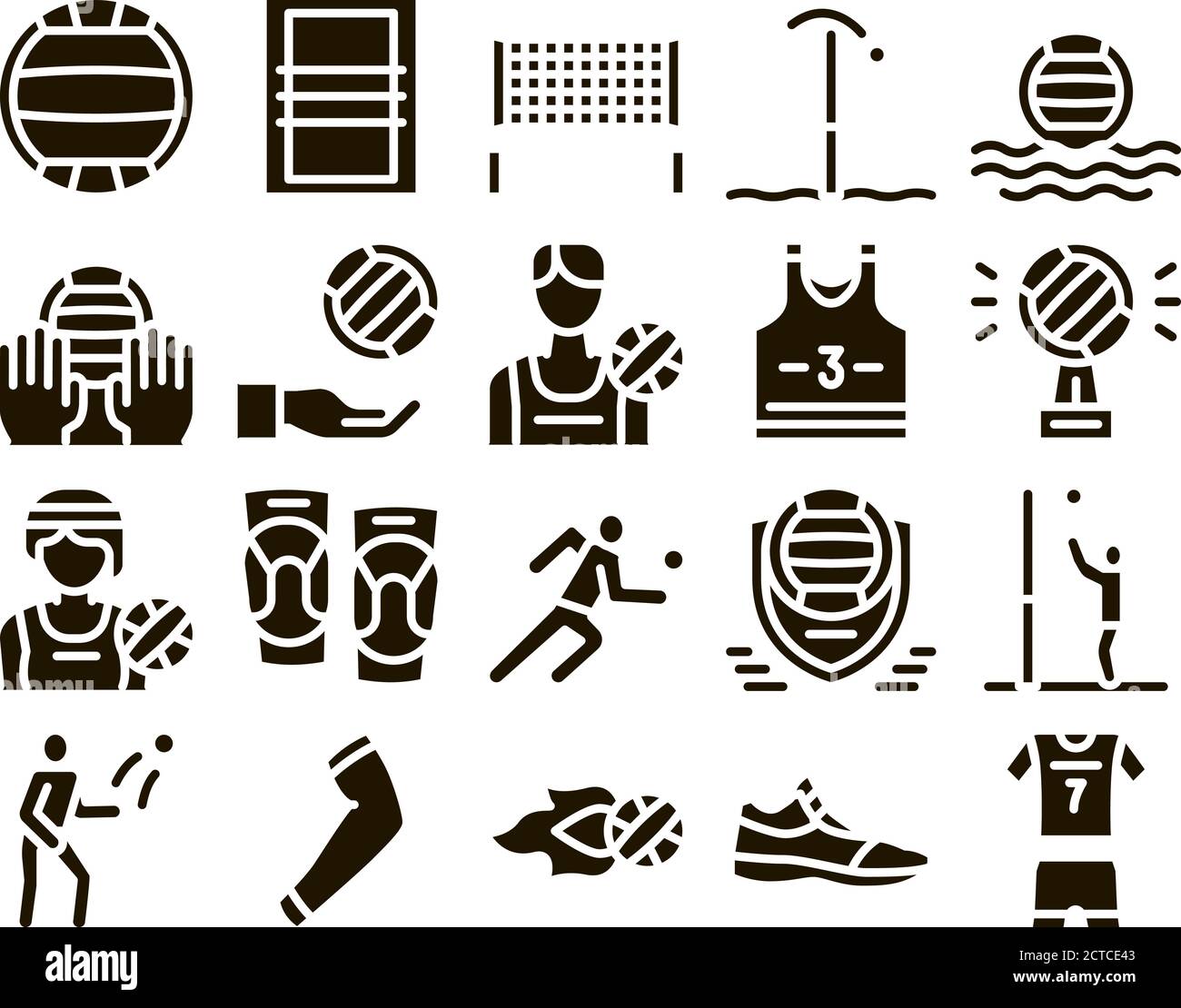 Volleyball Sport Game Glyph Set Vector Stock Vector
