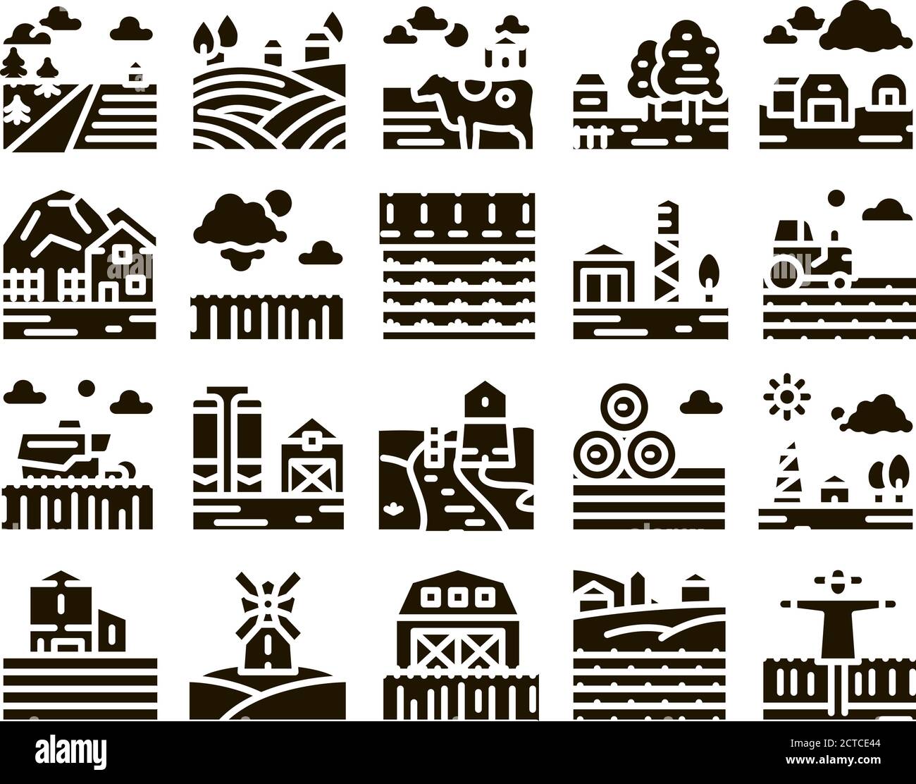 Farming Landscape Glyph Set Vector Stock Vector