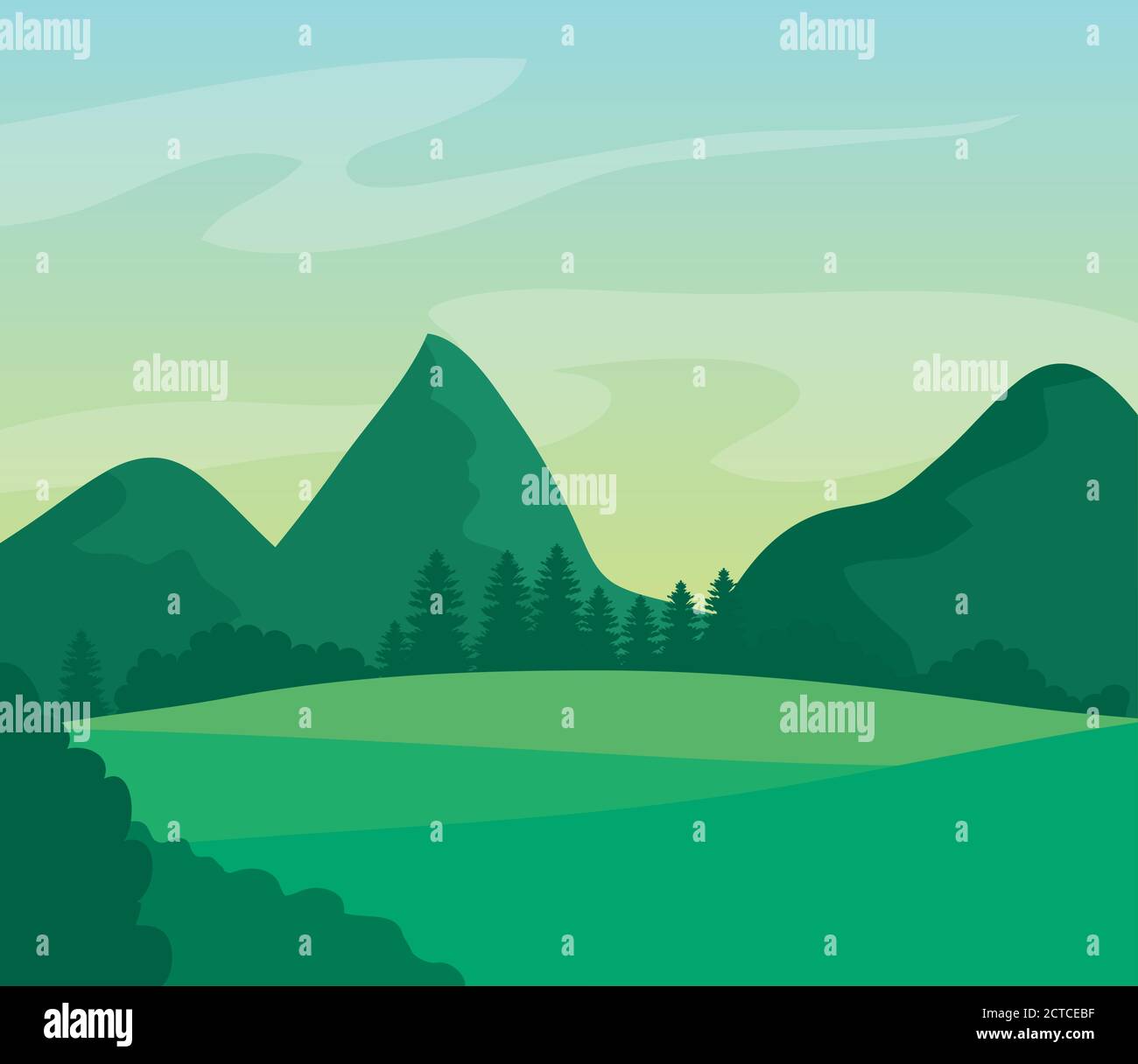 landscape nature with grass field and mountains Stock Vector Image ...