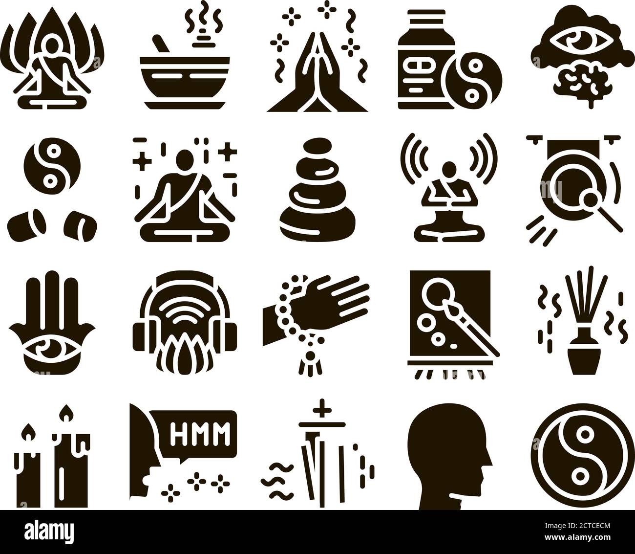 Meditation Practice Glyph Set Vector Stock Vector