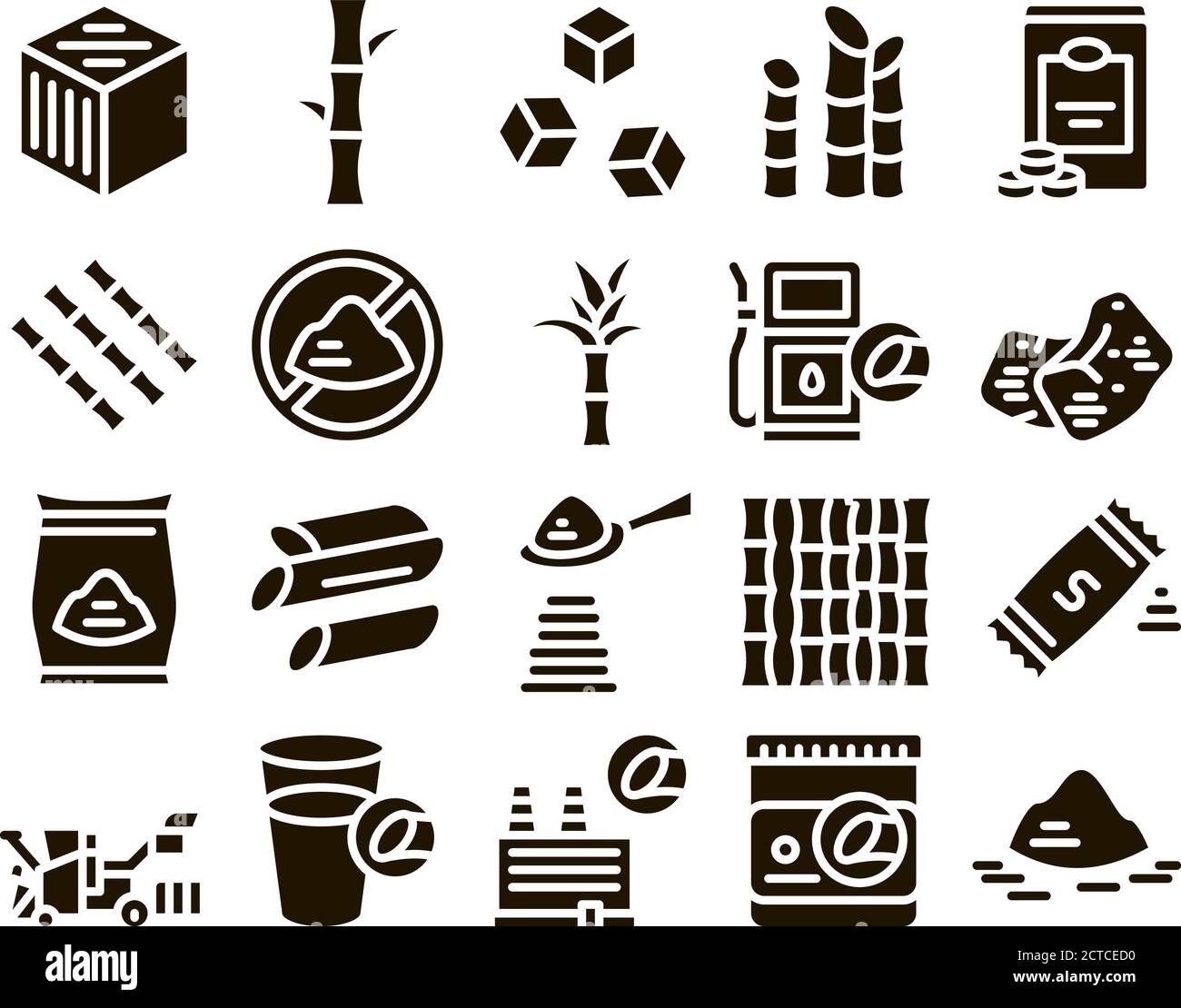 Sugar Cane Agriculture Glyph Set Vector Stock Vector