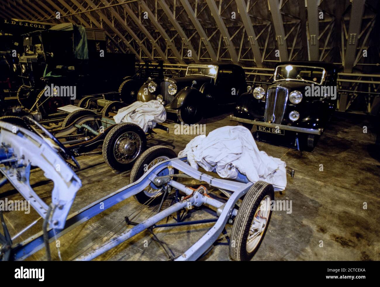 Vehicle chassis. London’s Science Museum houses a collection of vehicles and museum exhibits not currently on show in South Kensington or on loan elsewhere in a series of aircraft hangers at Wroughton in Wiltshire. 06 November 1992. Photo: Neil Turner Stock Photo