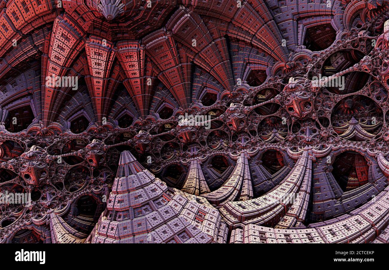Abstract background, fantastic 3D structures, metallic red fictional ...