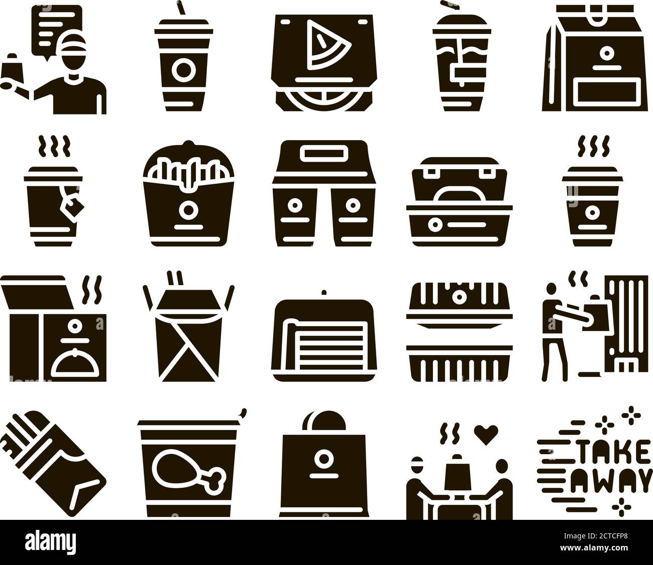 Take Away Food And Drink Delivery Icons Set Vector Stock Vector Image ...