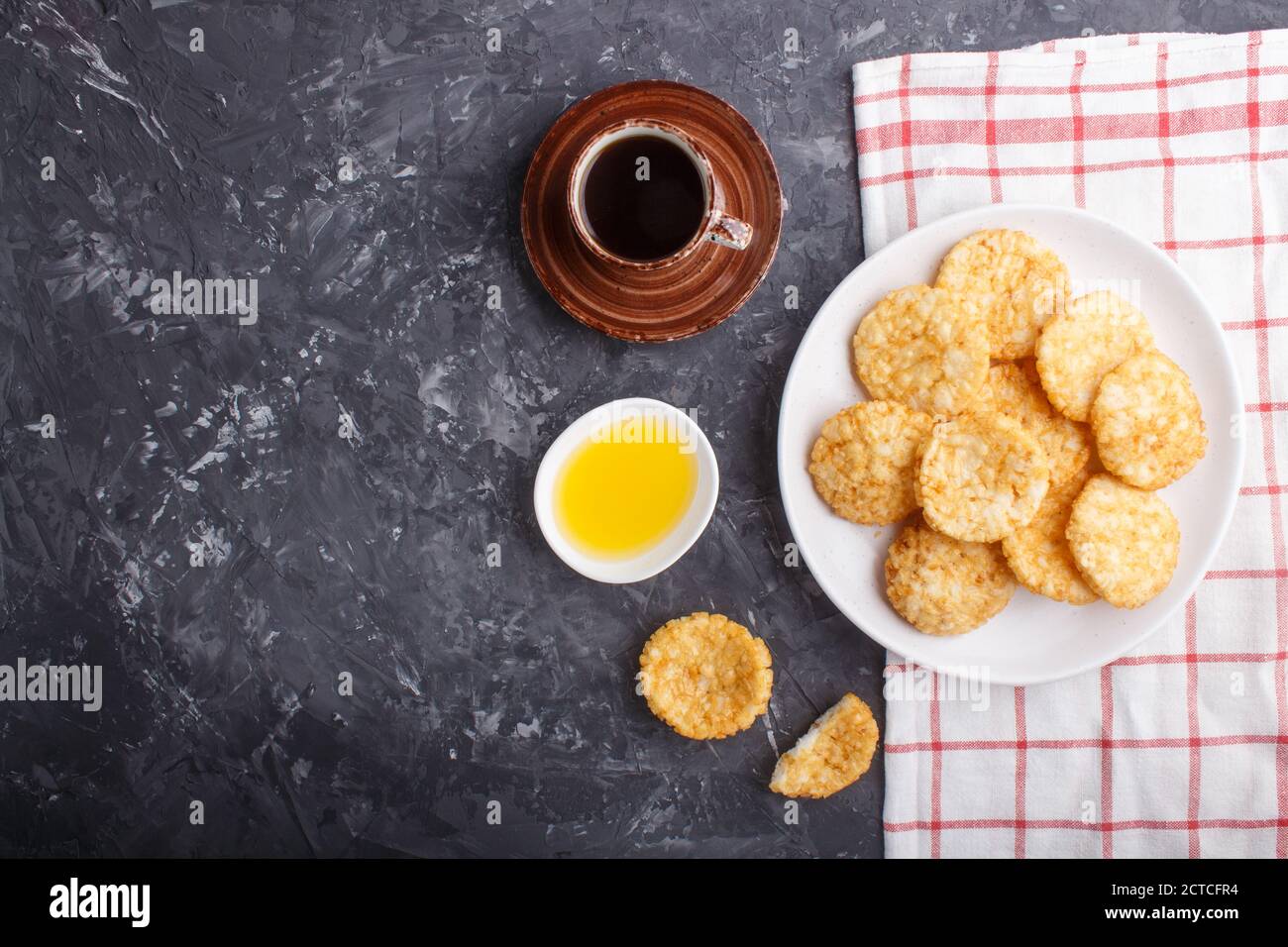 Traditional japanese rice chips cookies with honey and soy sauce on a ...