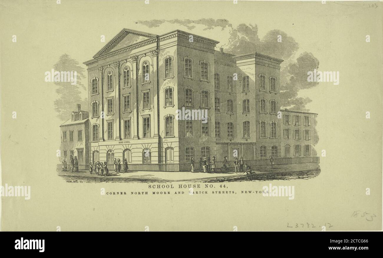 Public schools. School House No. 44, corner North Moore and Varrick Streets, New-York., still image, Prints, 1801 - 1900, Howland, William Stock Photo