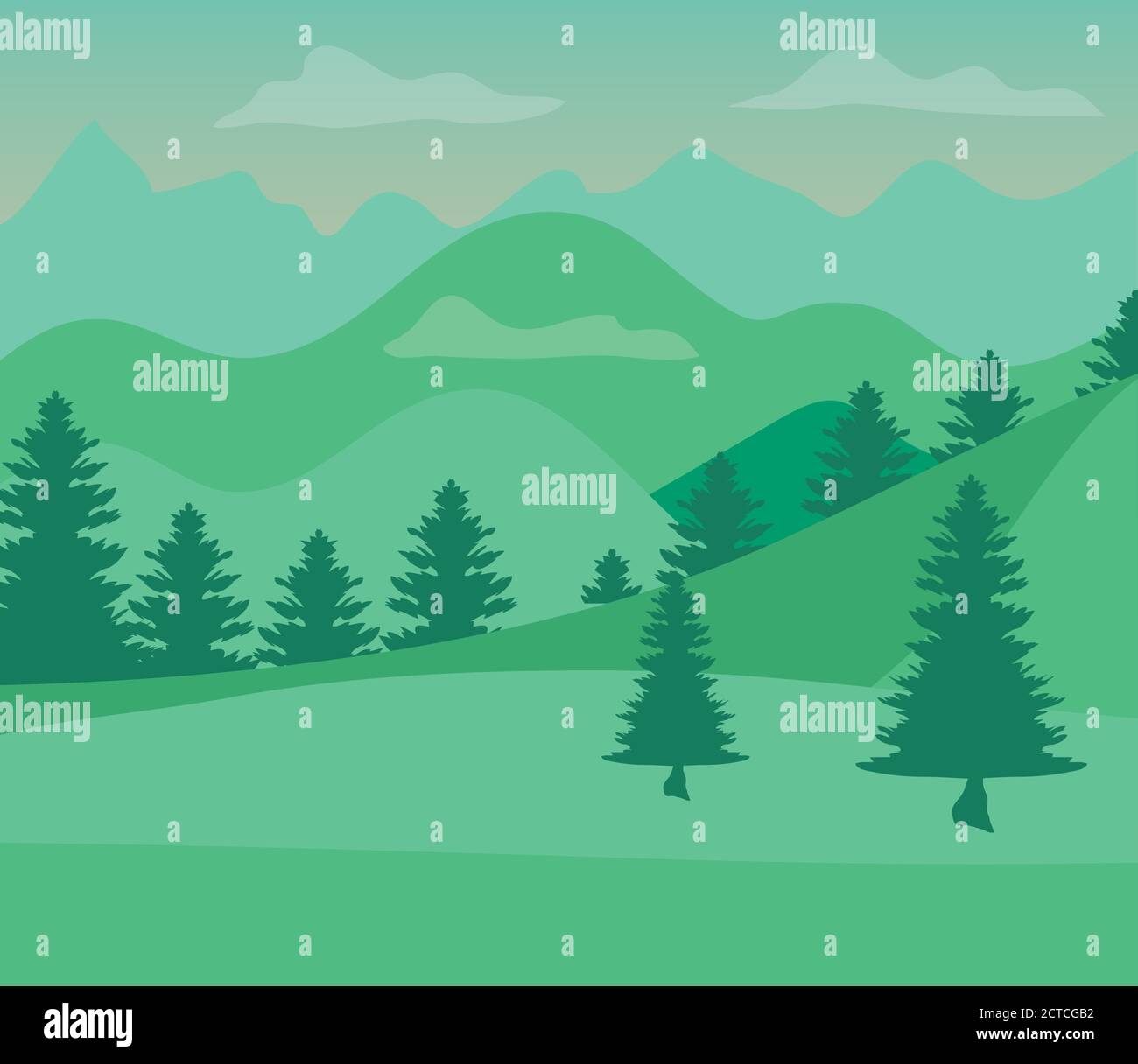 landscape nature with grass field and mountains Stock Vector Image ...